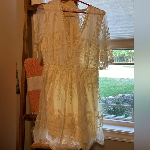 burnt orange lace dress with sleeves Burnt Orange Lace /Chiffon Dress with Half Sleeves